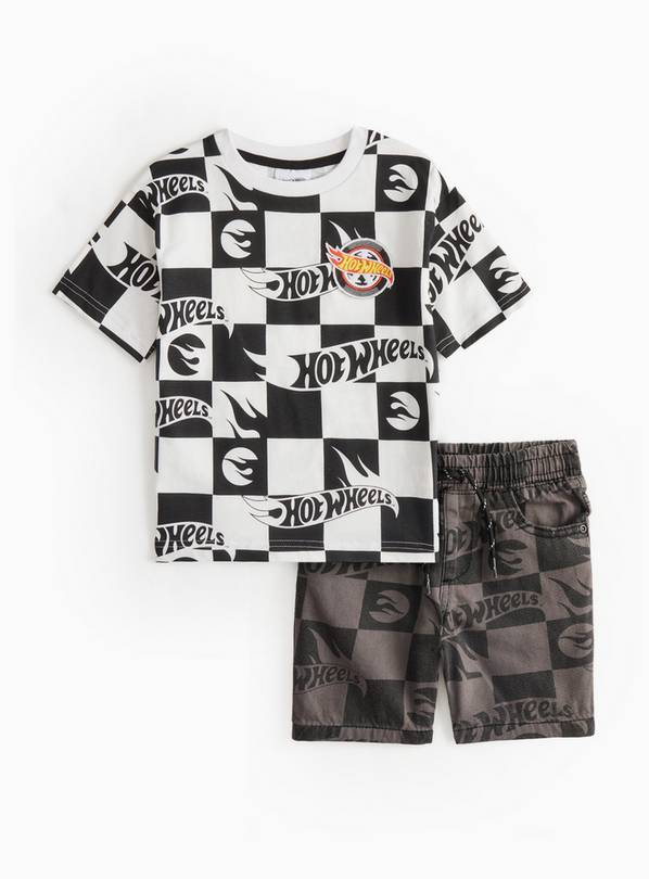 Hot Wheels Chequered T-Shirt & Woven Shorts  1-2 years
